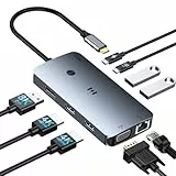 USB C Docking Station 4 Monitore 9 in 1 Laptop Dockingstation Dual Monitor USB C Hub Multi Monitore Adapter mit Dual HDMI, DisplayPort, VGA, 1Gbps Ethernet, PD 100W, 3 USB A/C 3.0 für Dell HP