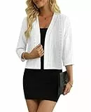 GLEENOD Strickjacke Damen Langarm Casual Leicht Strickmantel Elegant Cardigan Open Front Strickpullover mit Taschen Lochmuster, Weiß, L