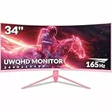 Great voell 86.4 cm Pink Ultrawide Curved Gaming Monitor - 165Hz, UWQHD 3440x1440, 1500R, 1ms MPRT, HDR, FreeSync, 99% sRGB, HDMI & DP, VESA Mount, Eye Care