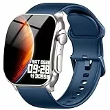 Smartwatch Damen Herren, 2.01' HD AMOLED Curved Smartwatch mit Bluetooth-Anrufe, Fitnessuhr mit Pulsmesser Schlafmonitor Schrittzähler, IP68 Wasserdicht, Lange Akkuleistung, Uhr für iOS Android Blau