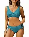 Ekouaer Bikini Damen Set Push Up Badeanzug Zweiteiliger Sexy Verstellbare Bauchweg Bademode Bikinis, Blaugrün, L