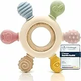 CAJA Beißring Baby - Beißspielzeug Zahnungshilfe aus Silikon & Holz, Baby, BPA-frei, Tiermotive, Zahnen & Greifring für Babys - Sicheres Spielzeug (complexion)