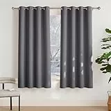 PONY DANCE Verdunklungsvorhänge mit Ösen für Schlafzimmer Thermogardinen Kälteschutz 2er Set H 175 x B 140 cm Grau, Wohnzimmer Vorhänge Fenster Kurz Blickdicht