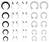 Kakonia 25stk 14G-6G Septum Piercing Acryl und 316L Edelstahl Nasenpiercing Ring Innengewinde Spike Ball Circular Barbell Stretching Kit Septum Ohr Nase für Damen Herren Tunnel