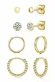 WOVEE Ohrringe Set Gold Rund Ohrstecker Zirkonia & Creolen Silber 925 Vergoldet Damen Herren Mädchen 3mm 4mm 10mm 12mm