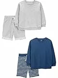 Simple Joys by Carter's Jungen 4-Piece French Terry Long-Sleeve Shirts and Shorts Playwear Set Spielbekleidungssets, Grau/Marineblau, 5-6 Jahre (4er Pack)