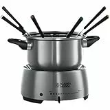 Russell Hobbs Fondue elektrisch Set [Käsefondue, Schokofondue oder Öl-/Brühe-Fondue] Fiesta (inkl. 6 farbige Gabeln, spülmaschinenfester & antihaftbeschichteter 1,2l Edelstahl-Topf, 1200W) 22560-56