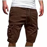 EMATOP Sommer Cargo Shorts Herren Vintage Baumwolle Sporthose Casual Leichte Stoffhose Regulär Fit Kurze Hose Einfarbig Sport Jogginghose mit Taschen Sommerhose Weich Bequem Laufhose Outdoorhose