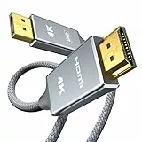 SNOWKIDS DisplayPort auf HDMI Kabel 4K 1.8meter,DP für HDMI Verbindungskabel Nylon Geflochtener, DisplayPort zu HDMI UHD für HDTV,Monitor,Laptop,PC,Beamer