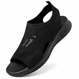 Unitysow Damen Sandalen Sommer Flach Slide Bequeme Arch Support Orthopädische Sandalen Freizeit Leicht Strand Sandale,Schwarz,Gr.37