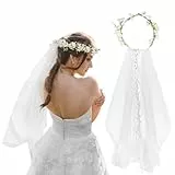 MUCOOS Schleier Braut, Kranz Kopfschmuck - Brautschleier, Blumenkranz, Hochzeit Haarschmuck, Blumenkranz für Festival, Accessoires für braut, Haare, Haarkranz, Für Karneval, Mottoparty, JGA Deko