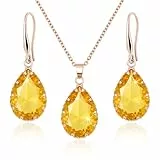 Linawe Gelb Schmucksets für Damen Schmuck Set Rosegold, Kette Halskette Anhänger Kettenanhänger, Ohrringe Set Damenohrringe Hängend, Modeschmuck Jewelry Geschenke für Frauen