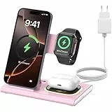Aimtel 3 in 1 Induktive Ladestation Faltbare&Nachtlichter Kompatibel mit iPhone 17/17 Pro/17 Pro Max/17 Air/16/15/14/13,Apple Watch 11/Ultra 3/10/9/8/SE 3 für Air-Pods Pro/4/3/2 Kabelloses Ladegerät