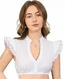 Funspread Dirndl Bluse Damen Weiß - Dirndlbluse Kurzarm DirndlBlusen V Ausschnitt Trachtenbluse Rosa 46