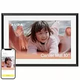 Aura Carver Intelligenter digitaler Bilderrahmen 10,1 Zoll HD WLAN Cloud Digitaler Fotorahmen, Kostenloser unbegrenzter Speicherplatz, Fotos von überall aus senden – Gravel with White Mat