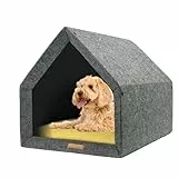 Rexproduct - PetHome Hundehütte mit Liegefläche und Dach I Biss- und Kratzfest I Gute Schalldämmung I Umweltfreundlich & Einfach zu Montieren I Größe S (60x42x43 cm) - Dunkelgrau und Gelb