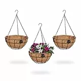 Relaxdays Blumenampel 3er Set, Metallkorb & Kokoseinlage, H x D: 48 x 31 cm, Hängepflanzen, innen & außen, braun/schwarz