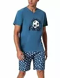 Bresdk Schlafanzug Herren Pyjama Kurz Lustig Nachtwäsche Set Dunkelblau Fußballmuster M
