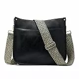 ZOUIQSS Dame Crossbody Taschen Leder Umhängetasche Frauen Hobo Handtasche mit Reißverschluss Schultertasche mit verstellbarem Riemen(Schwarz(5CM) Farbe35)