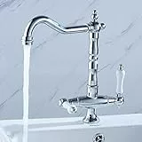DiLiBee Armaturen Europäischen Stil Nostalgie Messing Küchenarmaturen Wasserhahn Retro Küche Wasserhahn Zweigriffmischer Spültischarmatur