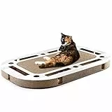 CanadianCat Company | XXL Katzenspielplatz 85 x 54 x 5,8 cm mit integrierter Kratzpappe Katzenspielzeug Kratzbrett in hellgrau gekalkter Holzoptik Kratzkarton