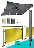 Menz Sonnenschirm, inkl. Sonnenschirmhülle - UPF 50+ Sonnenschirm rechteckig 200 x 125 cm, Sonnenschutz Balkon, Balkon-Schirm in Anthrazit