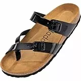 Palado Pantoletten Damen Cres Lack – bequeme Sandalen Made in Spain - Hausschuhe mit dampfendem Kork-Fußbett - modische Sommerschuhe Schwarz UK7 - EU40