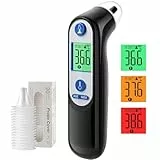 Digitales Infrarot-Ohrthermometer für Babys, Erwachsene & Senioren – Präzise Alterserkennung, farbcodiertes Display, 21x Hygienekappen, 1-Sekunden-Messung & Fieberalarm (schwarz)