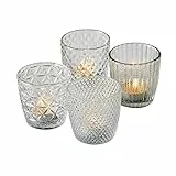 Seaside No.64 - Windlicht-Set 4 teilig aus Glas 7,5 x 7,5cm - Teelichthalter für Romantisches Ambiente - Kerzenständer mit verschiedenen Designs - Retro Kristall Ornamente - (Transparent Glas, Set)