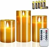 CREASHINE LED Kerzen Flammenlose Kerze 3 Set Flackernde Flamme mit Fernbedienung Elektronische Kerzenset Weihnachten Beleuchtung Deko für Hause,Bad,Wohnzimmer,Tischdeko