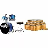 Music Alley Junior Drum Kit for Kids with Kick Drum Pedal, Drum Stool & Drum Sticks - Blue & Amazon Basics AA-Alkalisch-Batterien, leistungsstark, 1.5 V, 100er-Pack