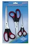 Wedo 9763 Universalscheren-Set (rostfreier Edelstahl, 3-teilig, Kunststoff Softgriffe 16/21/25,5 cm) schwarz/rot