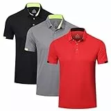 HUAKANG 3er Pack Poloshirt Herren Kurzarm Schnelltrocknend Atmungsaktives Casual Polohemd Tennis Polo Shirts Männer Sommer Outdoor Sports Golf T-Shirt 0506-Black Grey Red-XL