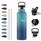 Grsta Trinkflasche Edelstahl, 750ml Thermosflasche, Trinkflasche mit Strohhalm, BPA-Frei, Wasserflasche Auslaufsicher, Doppelwandige Vakuumisolierte, für Reisen, Wandern, Camping, Büro