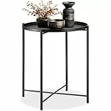 tectake® Tisch rund, Beistelltisch Metall, Kleiner Tisch, Couchtisch Coffee Table für Wohnzimmer, Nachttisch Schlafzimmer, Balkon Möbel, abnehmbare Tischplatte - schwarz