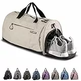 Fitgriff® Sporttasche & Reisetasche für Damen und Herren - mit Schuhfach & Nassfach - Tasche für Sport, Fitness & Reisen - Trainingstasche, Gym Bag (Beige, 48 x 26 x 25 cm (Small))