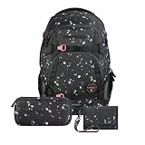 Coocazoo Schulrucksack-Set MATE „Sprinkled Candy“ 3-teilig, schwarz, ergonomischer 30L Tornister, mit Brust- und Hüftgurt für Kinder ab der 5. Klasse, inkl. Mäppchen und Geldbörse