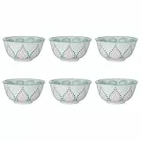 BUTLERS 6er Set Dessertschale 240ml ORNAMENTS Porzellan Geschirr & Dekoschale | kleine Schalen für Beilagen, Vorspeisen, Snacks| Modern gemustert mit Farbakzent | Mikrowellen- & spülmaschinenfest