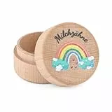 Tikplus Zahndose Milchzähne, Holzdose Milch Zähne, Zahndose Milchzahndose Junge & Mädchen - zur Taufe und Geburtstag Geschenke für Neue Eltern (Regenbogen)