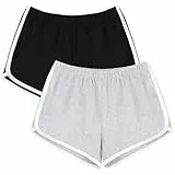 URATOT Damen-Shorts aus Baumwolle für Gym, Yoga, Sommer, Laufen, Sport und Tanz mit elastischem Bund, 2er-Pack, Mittel