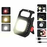 URAQT Mini LED Arbeitsleuchte, 7 Modi 800 Lumen Wiederaufladbare Inspektionsleuchten Tragbare COB Schlüsselanhänger Taschenlampe mit Flaschenöffner Magnetfuß für Camping Auto Reparatur Wandern