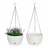 Relaxdays Blumenampel mit Wasserspeicher, 2er Set, HxD 67x28,5 cm, außen & innen, hängender Blumentopf, Kunststoff, weiß