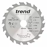 Trend Wood Akku-Kreissägeblatt, 125 mm Durchmesser, 20 mm Bohrung, 18 Zähne, 1,5 mm Schnittfuge, +20° Haken, TCT, grobe Oberfläche, CSB/12518T