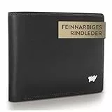 BRAUN BÜFFEL - Geldbörse Herren aus echtem Rindsleder Golf 2.0 - Geldbeutel Trifold Portemonnaie für Männer mit 8 Kartenfächern - Zeitlos klassisches Portmonee mit Netzfach & Münzfach - Edles Schwarz