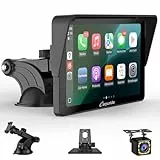 Tragbarer Carplay Bildschirm, Carpuride V3R Kabelloses Airplay&Android Auto, 7 Zoll 1080P HD-Touchscreen mit echter 720P-Rückfahrkamera/BT 5.0/Mirror Link/USB-Wiedergabe/Rauschunterdrückungs-Chip AUX