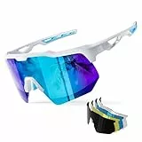 HAAYOT Polarized Cycling Glasses,Sports Sunglasses for Men Women,Baseball Biking Running Fishing Sunglasses with 5 Interchangeable Lenses Azure Blue