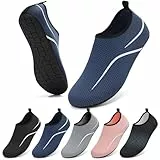 VOLHAL Wasserschuhe Herren Badeschuhe Damen Strandschuhe Schwimmschuhe Surfschuhe Aquaschuhe Breathable Schnelltrockend Schuhe Beach Pool Surfen Unisex(787 Linien in Blau 40 EU)