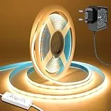 Bigzom COB LED Streifen 2M Dimmbar, 3000K LED Band Warmweiss, 24V hohe Helligkeit, CRI90+, 8mm Breite, mit Netzteil und Controller, Led Strip für Home, Commercial Dekoration