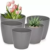 PECZEKO Blumentopf Glänzende, 5er-Set blumenkübel, 12/13/15/18/21 cm Pflanzkübel aus Übertopf Kunststoff Topf für, groß und klein Pflanzen, 5er-Set blumenkübel kräutertopf, Gelb