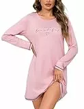 Bresdk Nachthemd Damen Langarm Schlafshirt Baumwolle Printed Sleepshirt Winter Sleepshirt Weiche Frauen Nachtwäsche Schlafkleid